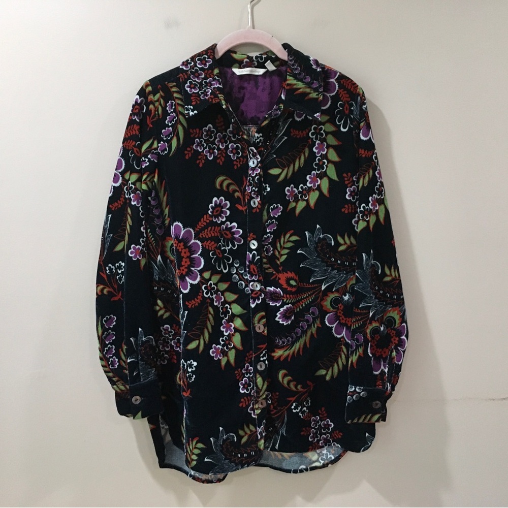 Soft Surroundings Floreado Velvet Floral Shirt Top Boho Cottage Classy Women XS